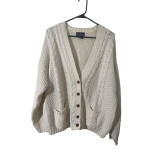 Vintage Chunky Knit Ramie Cotton Cardigan M Fisherman's Preppy Hong Kong
